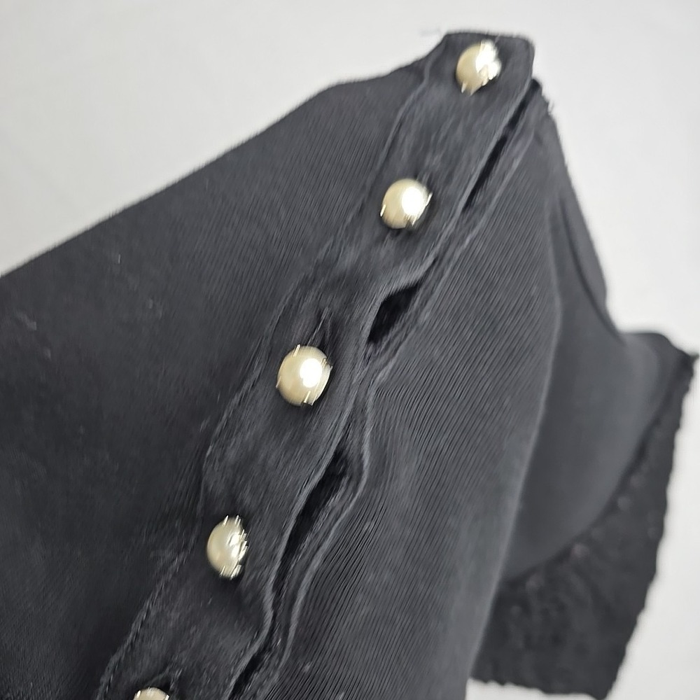 Dolce & Gabbana Women Black Shirt Size 44 Pearl Button Closure Lace Sleeve  US 8 - Picture 9 of 12